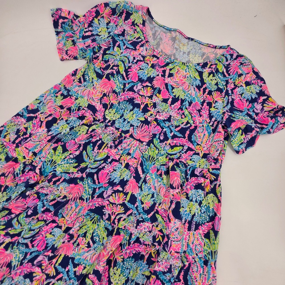 LILLY PULITZER JODEE SWING DRESS WOMENS MEDIUM BLUE PINK TROPICAL BEACH COLORFUL